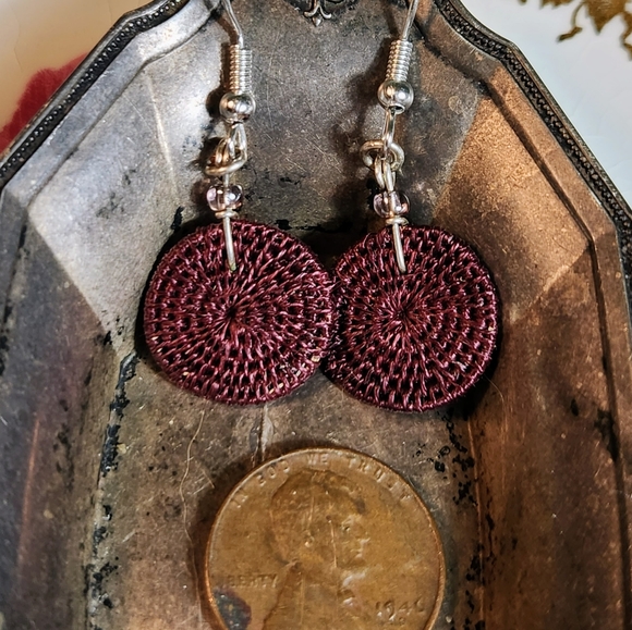 Handcrafted, Woven Earrings And XL, Vintage Copper Necklace - Picture 2 of 6
